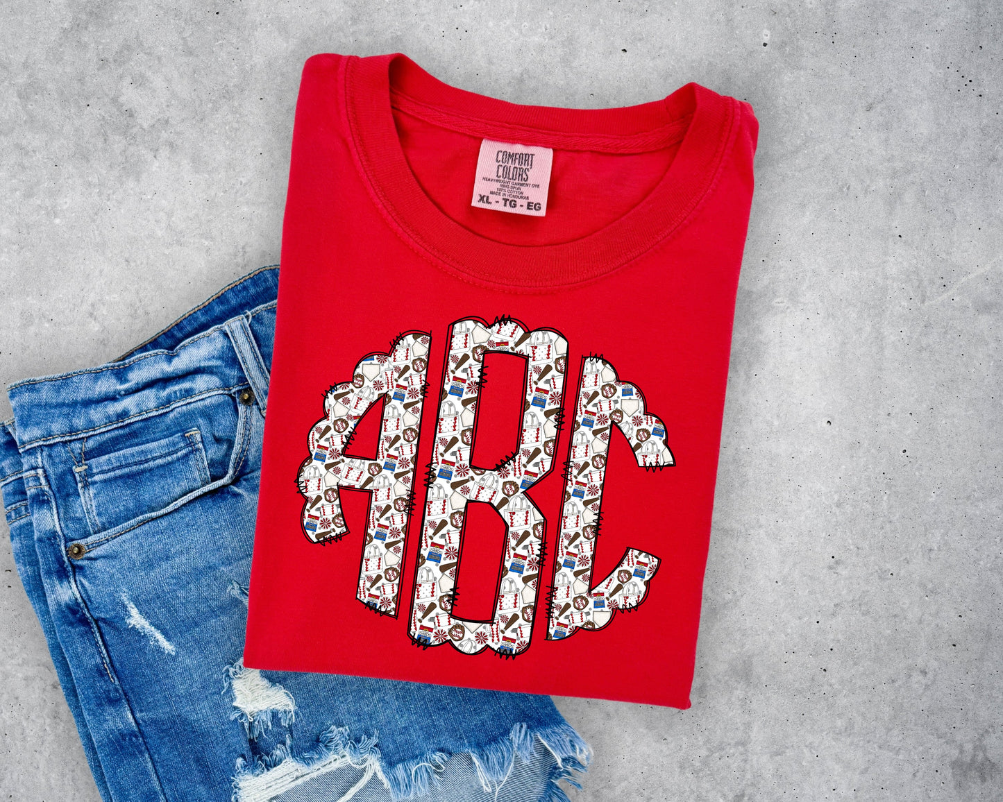 Baseball Essentials Scalloped Monogram Short Sleeve T-Shirt