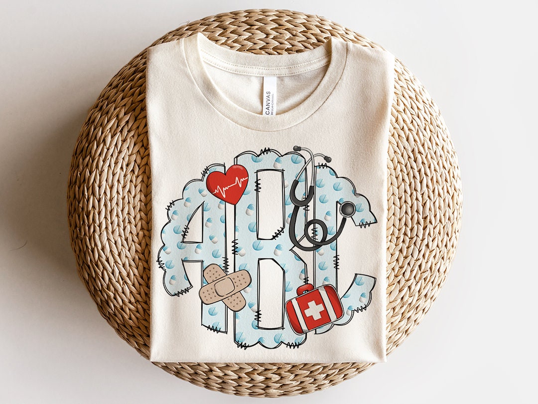 Nurse Monogram with Clipart Short Sleeve T-Shirt