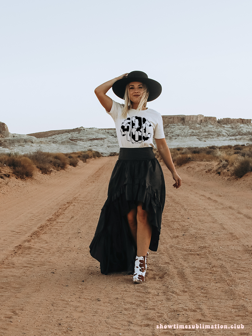 Black and White Cow Print Monogram Short Sleeve T-Shirt