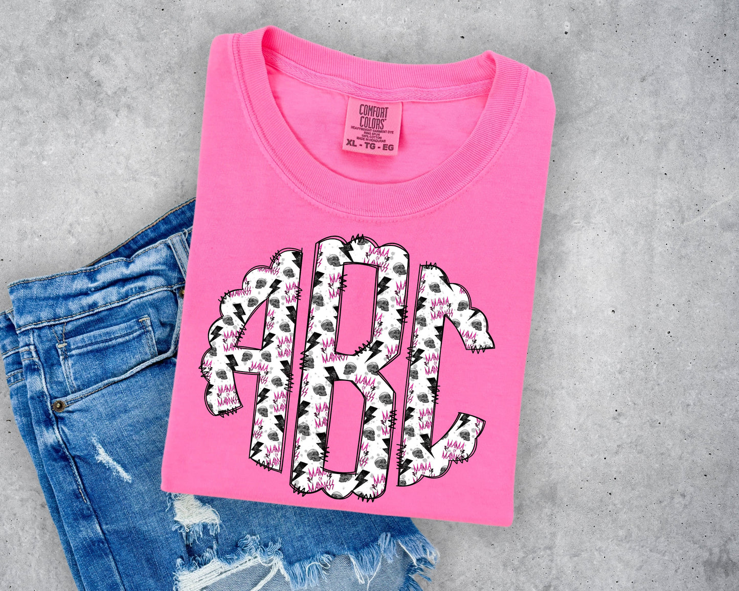 Mama Madness Scalloped Monogram Short Sleeve T-Shirt