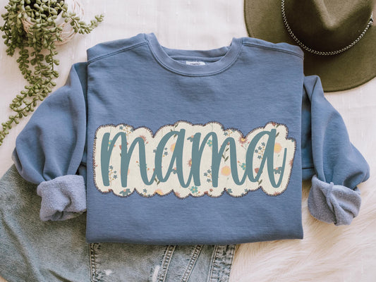 Mama Floral Faux Embroidery