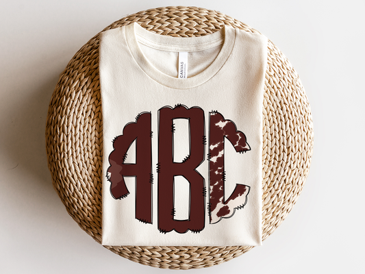 Brown and White Cow Print Monogram Short Sleeve T-Shirt