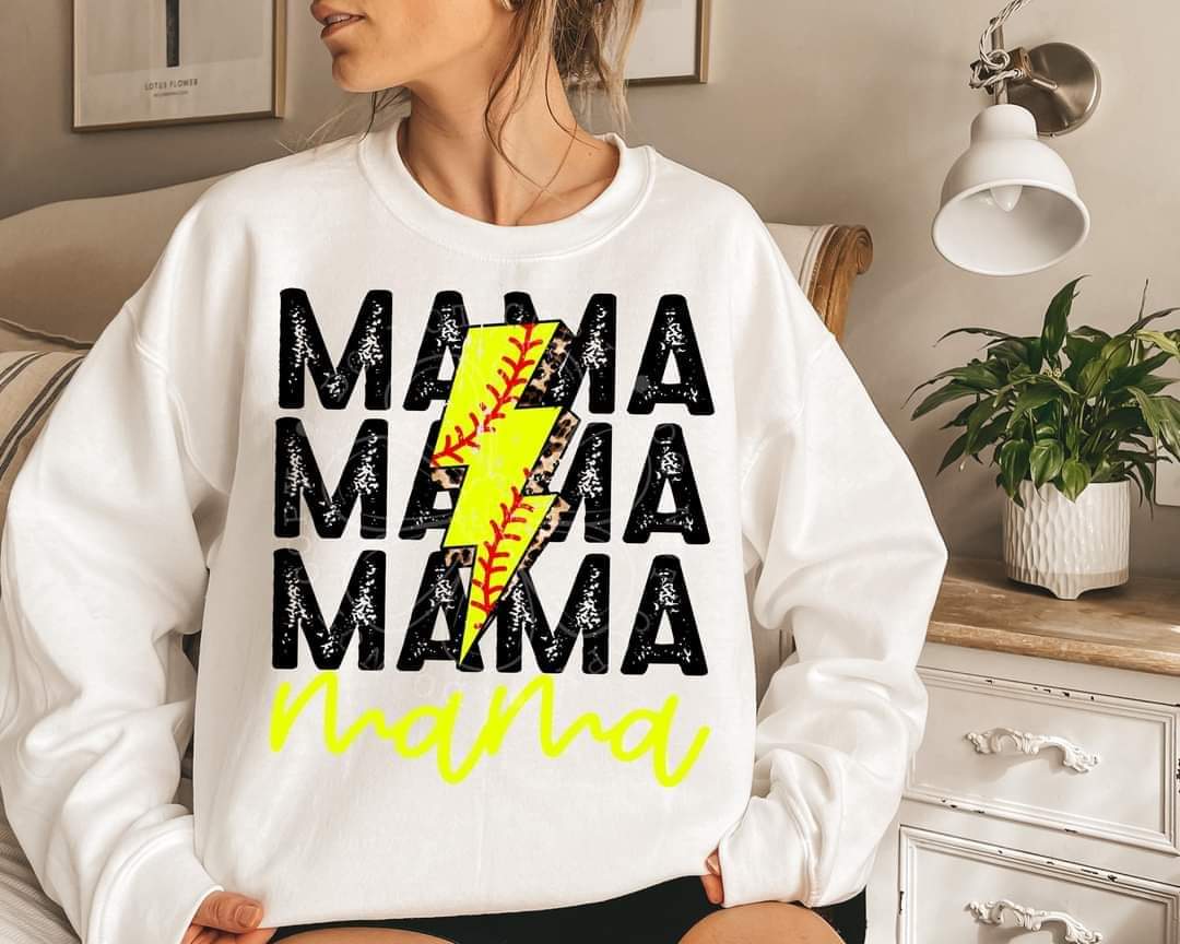 Lightening Bolt Softball Mama T-Shirt and Sweatshirt