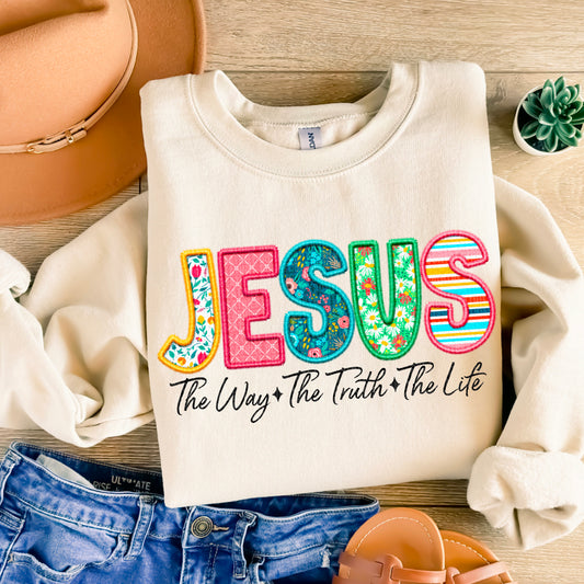 Jesus Faux Embroidered