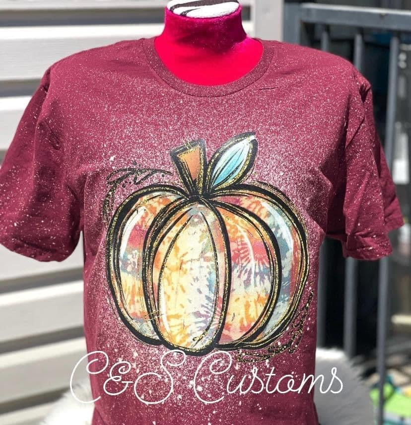 Tie Dye Pumpkin Bleached Tee