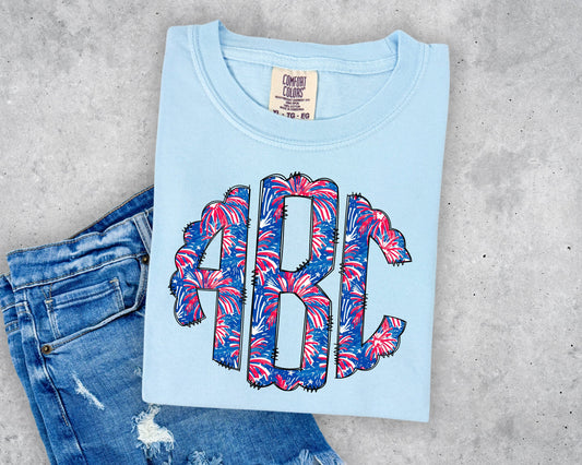 Preppy Fireworks Scalloped Monogram Short Sleeve T-Shirt