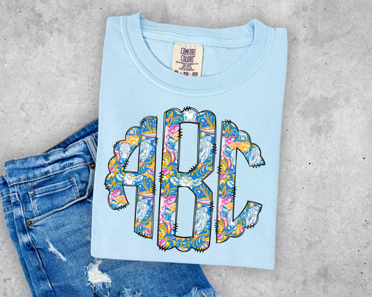 Preppy Western Cow Scalloped Monogram Short Sleeve T-Shirt