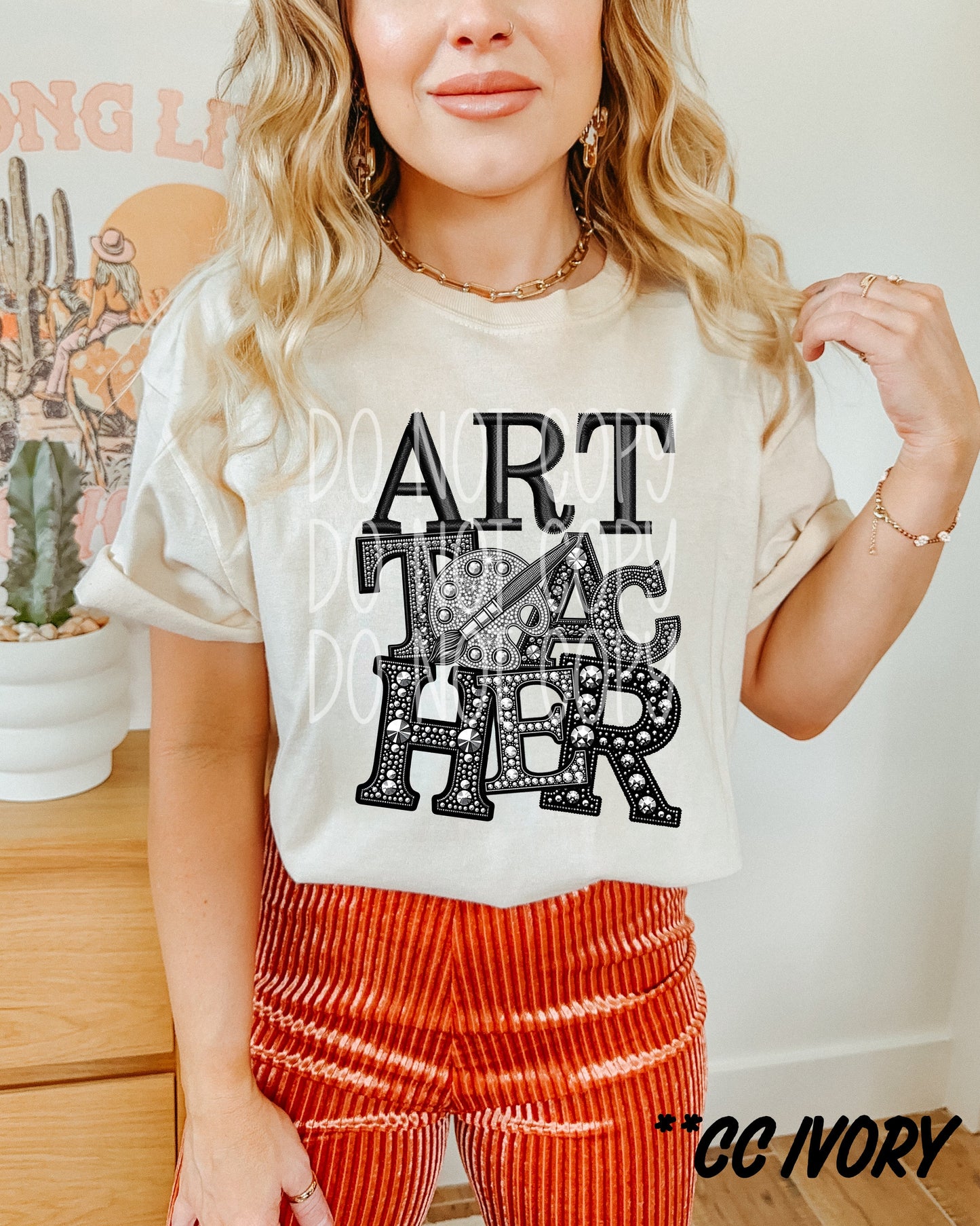 Rhinestone Art Teacher Short Sleeve T-Shirt