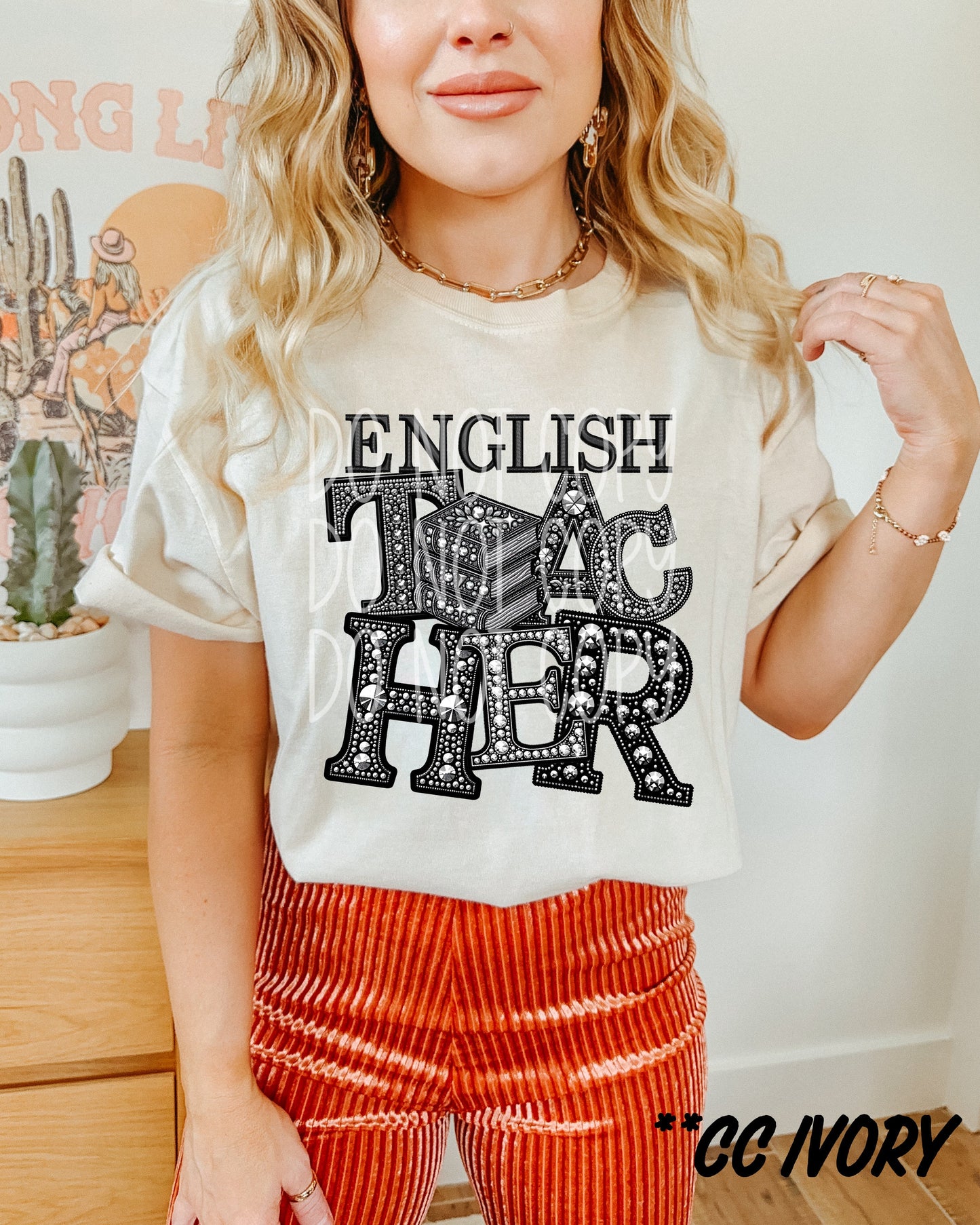 Rhinestone English Teacher Short Sleeve T-Shirt