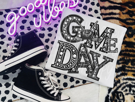 Rhinestone Game Day Hockey Short Sleeve T-Shirt