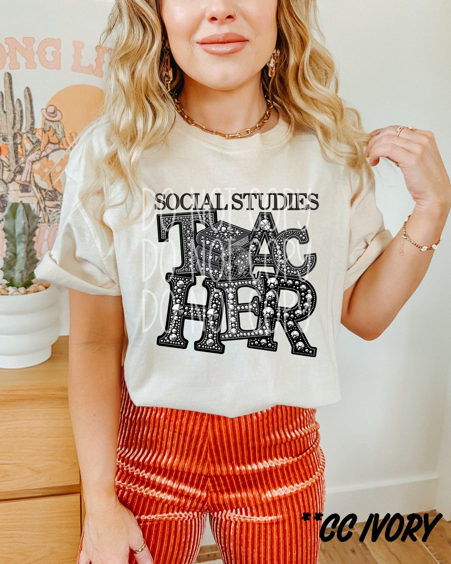 Rhinestone Social Studies Teacher Short Sleeve T-Shirt